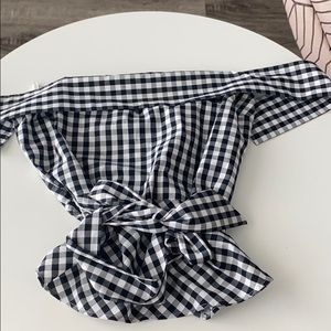 Express Gingham pattern off the shoulder top